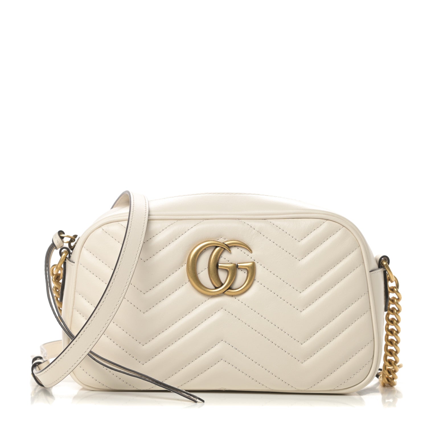 Gucci Calfskin Matelasse Small GG Marmont Chain Shoulder Bag White 1 of 12