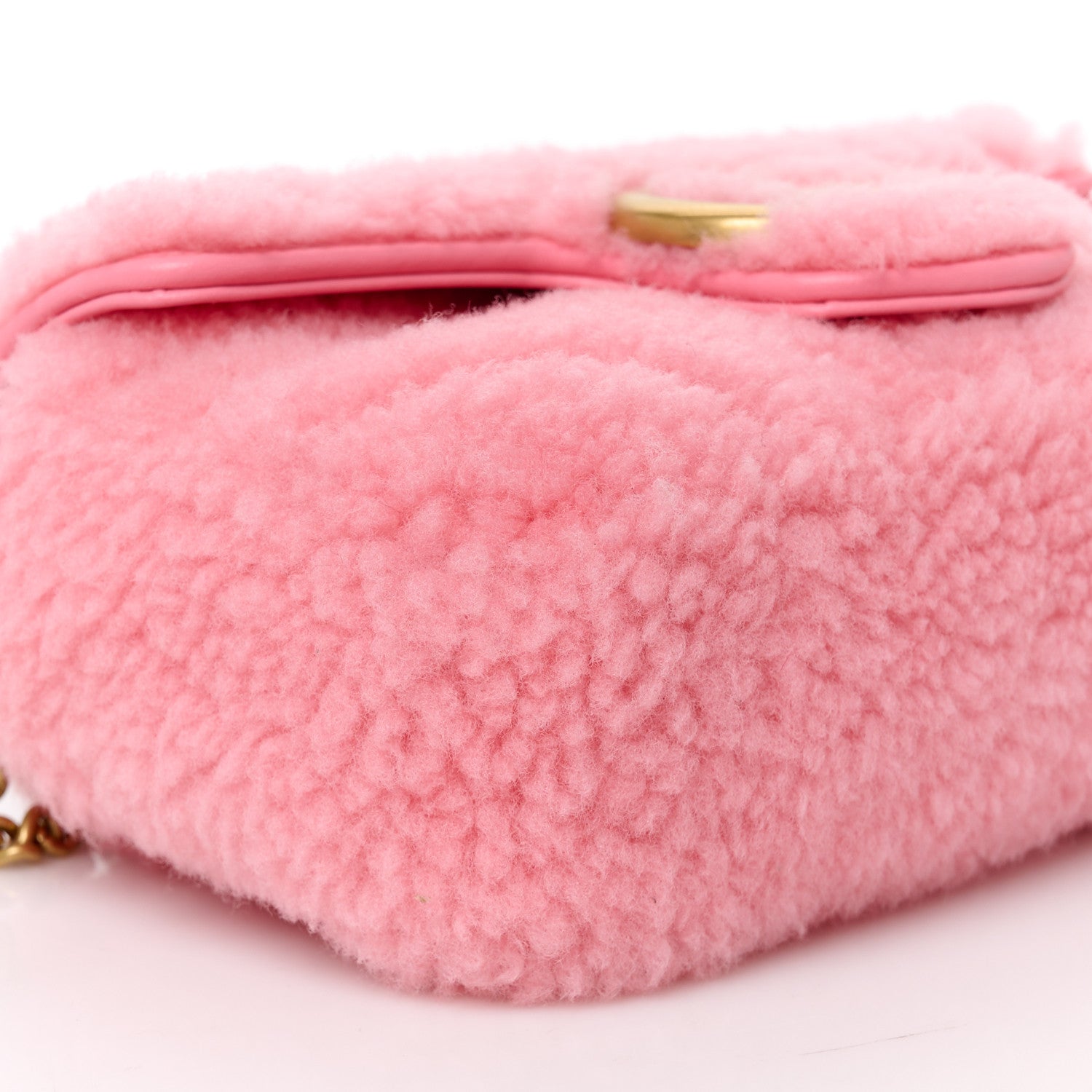 Gucci Shearling Matelasse Super Mini GG Marmont Shoulder Bag Lotus Pink 9 of 10