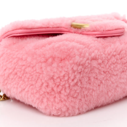 Gucci Shearling Matelasse Super Mini GG Marmont Shoulder Bag Lotus Pink 9 of 10