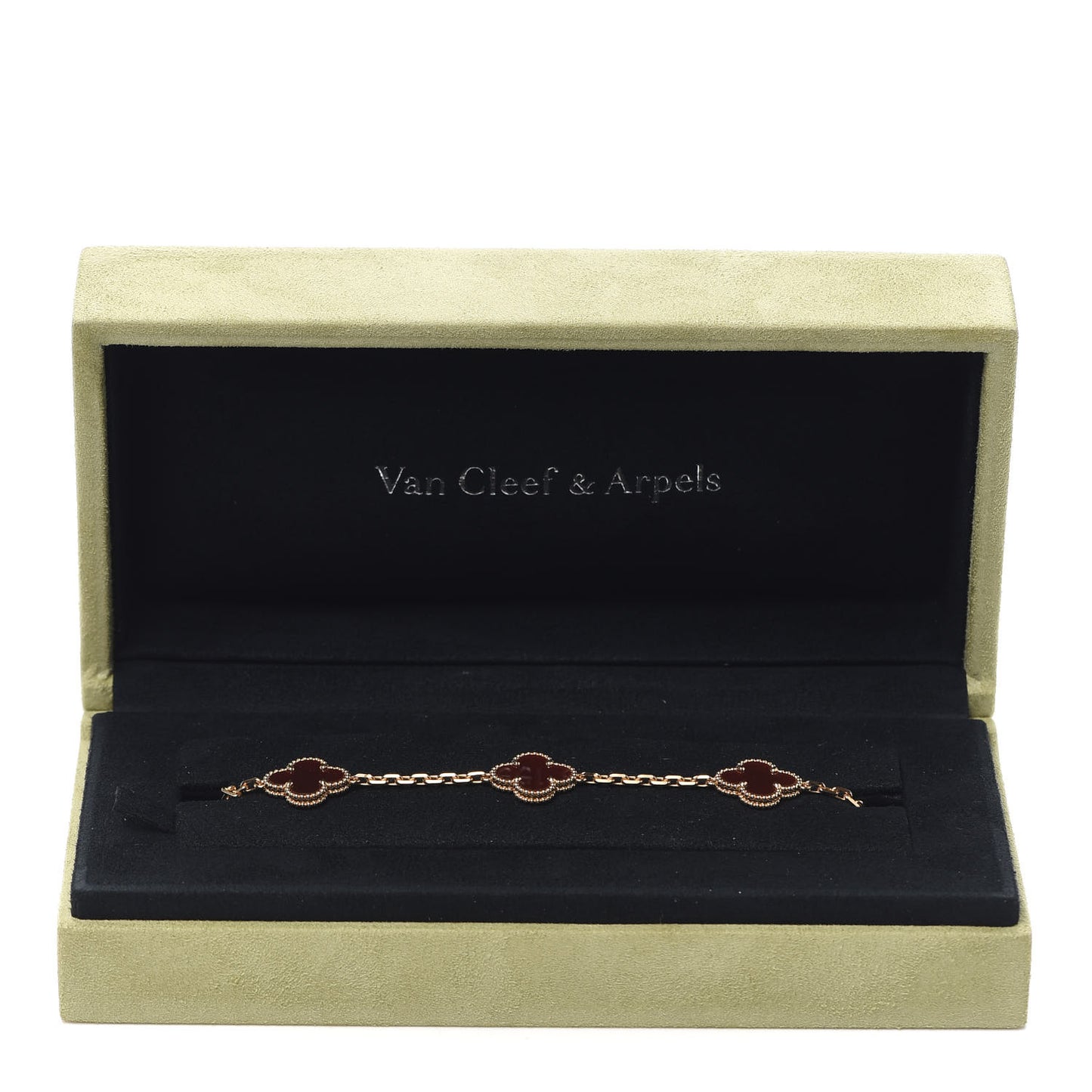 18K Yellow Gold Carnelian 5 Motifs Vintage Alhambra Bracelet