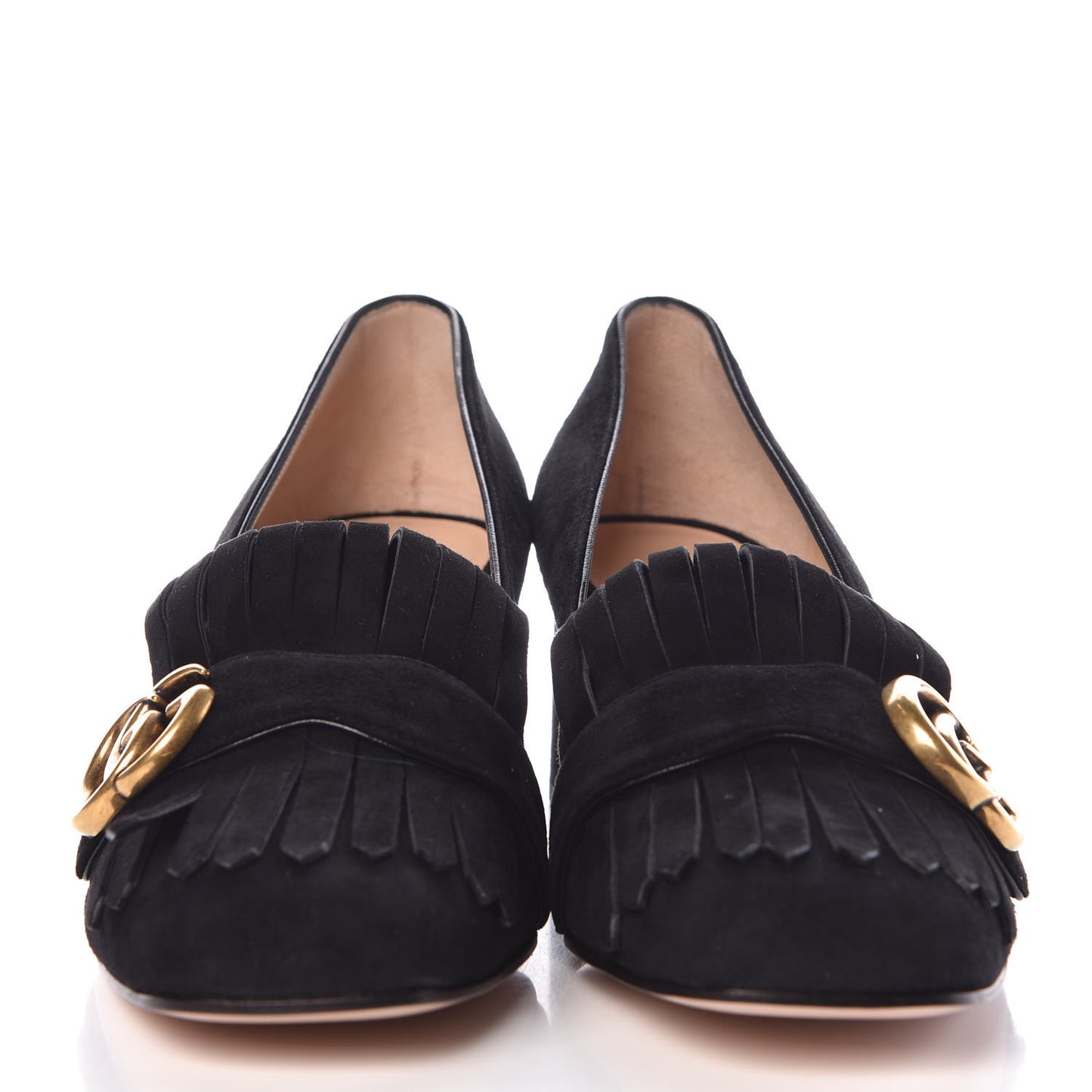 Kid Scamosciato GG Marmont Fringe 50mm Loafer Pumps 38.5 Black