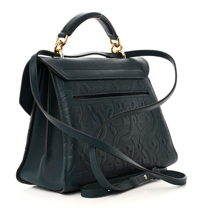 Salvatore Ferragamo Calfskin Embossed Small Margot Top Handle Divisa Green 3 of 16