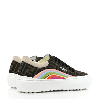 Fendi Fabric Jacquard FF Rainbow Womens Fendi Force Low-Top Sneakers 37.5 Tobacco Black White Multicolor 5 of 9