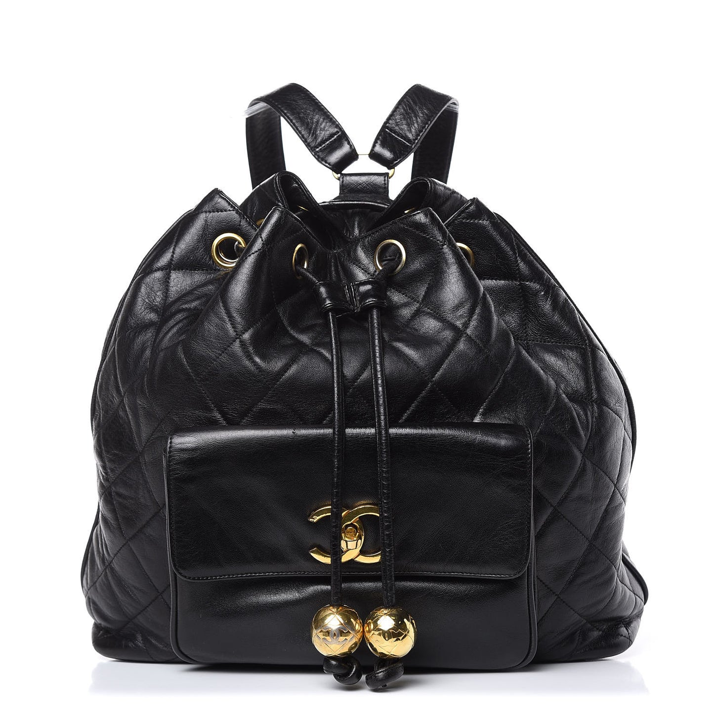 Lambskin Quilted Drawstring Backpack Black