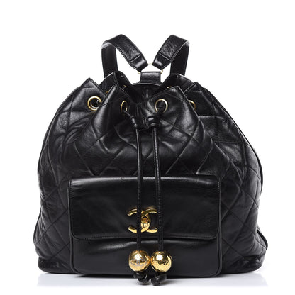 Chanel Lambskin Quilted Drawstring Backpack Black 1 of 14
