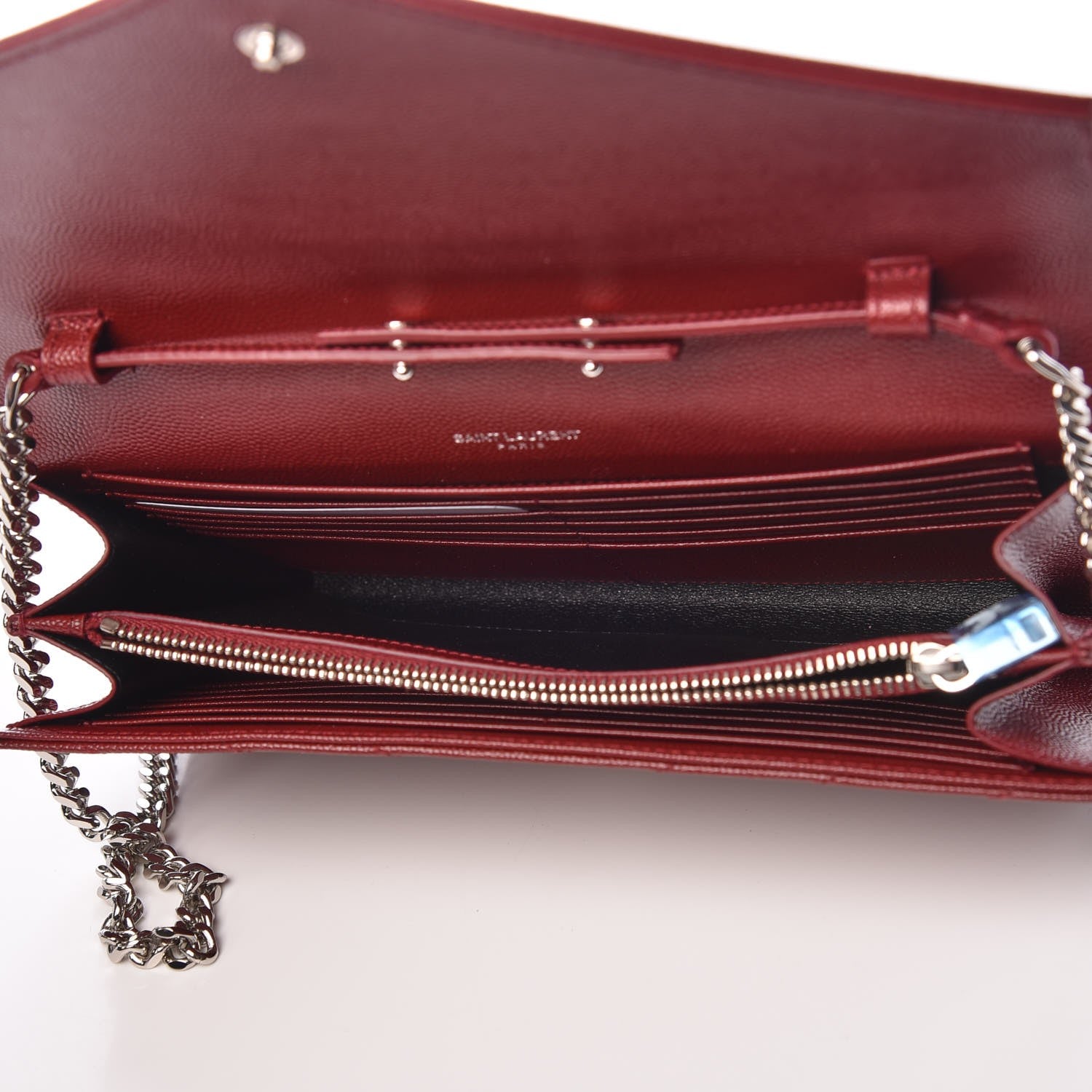 Saint Laurent Grain De Poudre Matelasse Chevron Monogram Chain Wallet Palissandre 5 of 7