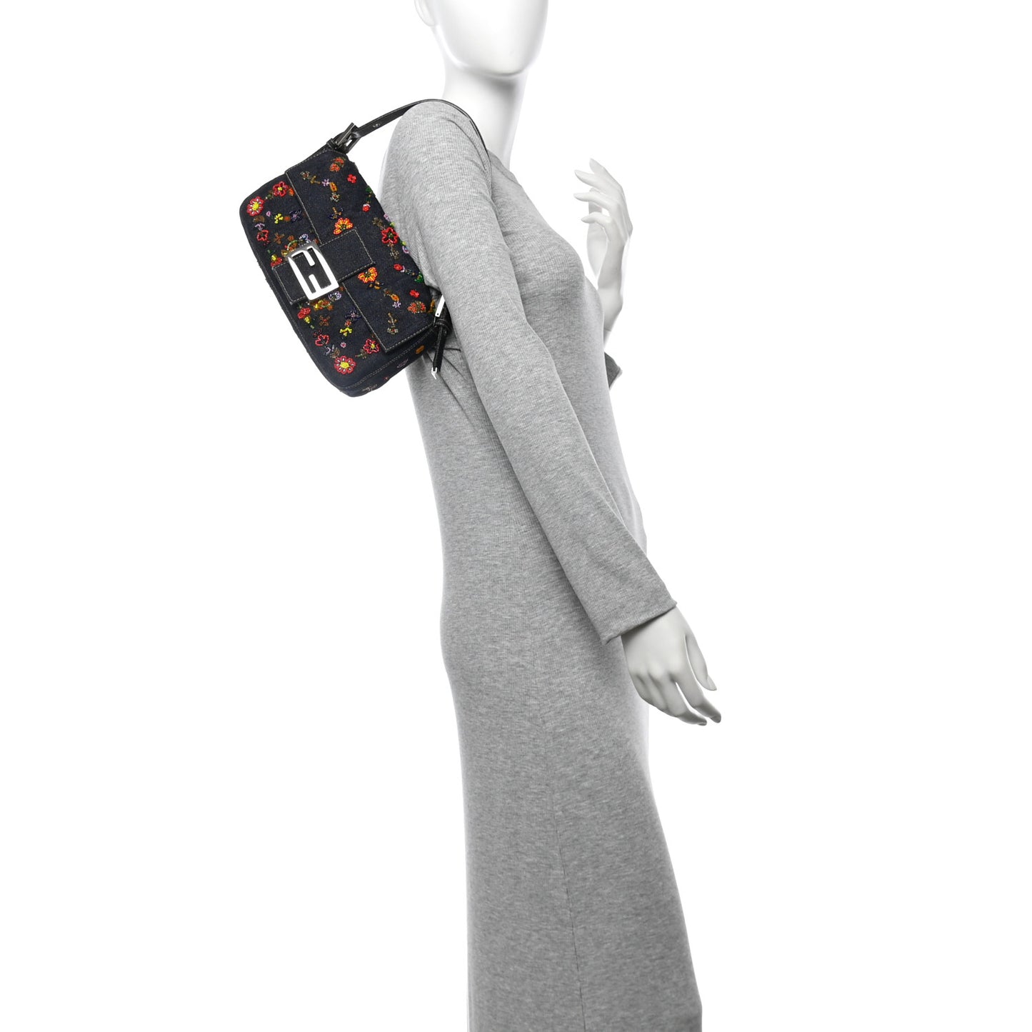 Denim Ricami Beaded Baguette Blue
