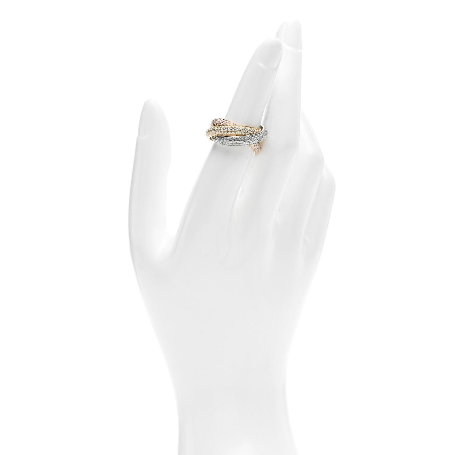 18K White Yellow Pink Gold Diamond MM Trinity Full Paved Ring 52 6