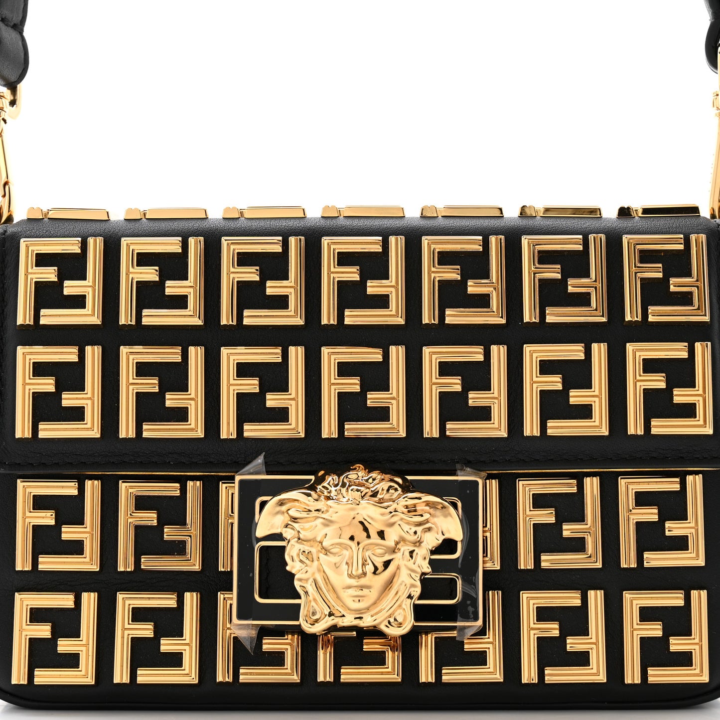 X VERSACE Calfskin Fendace FF Baguette Black