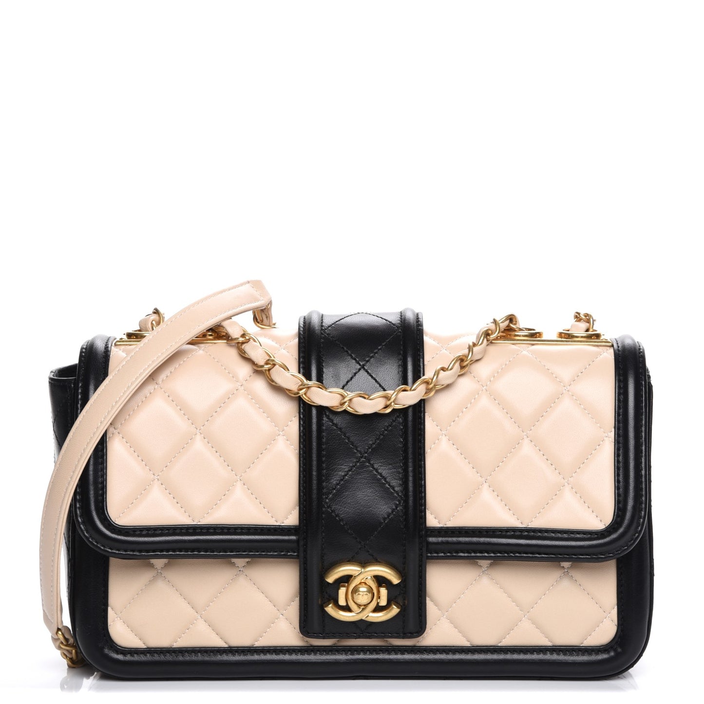 Lambskin Quilted Medium Elegant CC Flap Beige Black
