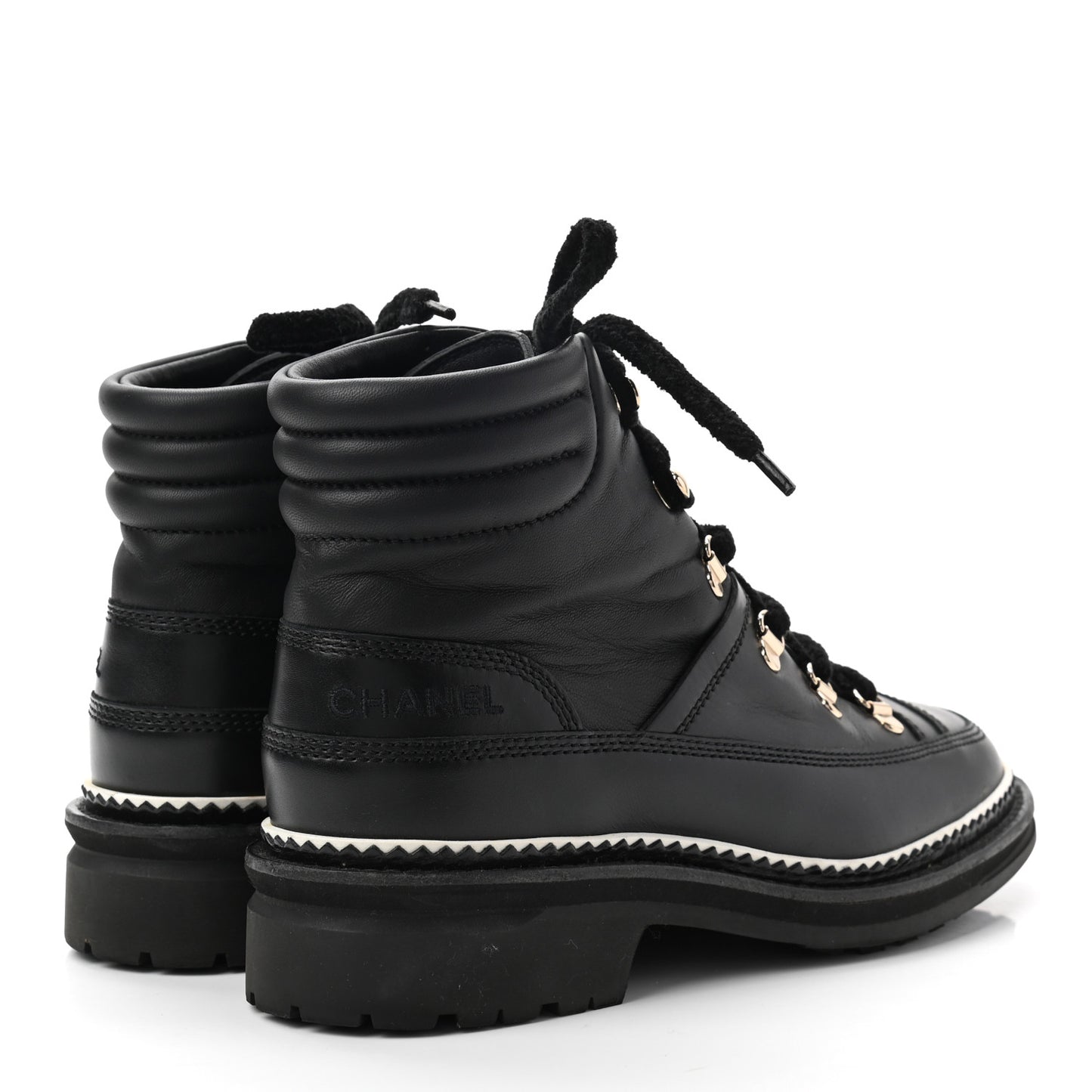 Calfskin Lambskin Lace Up Boots 38 Black