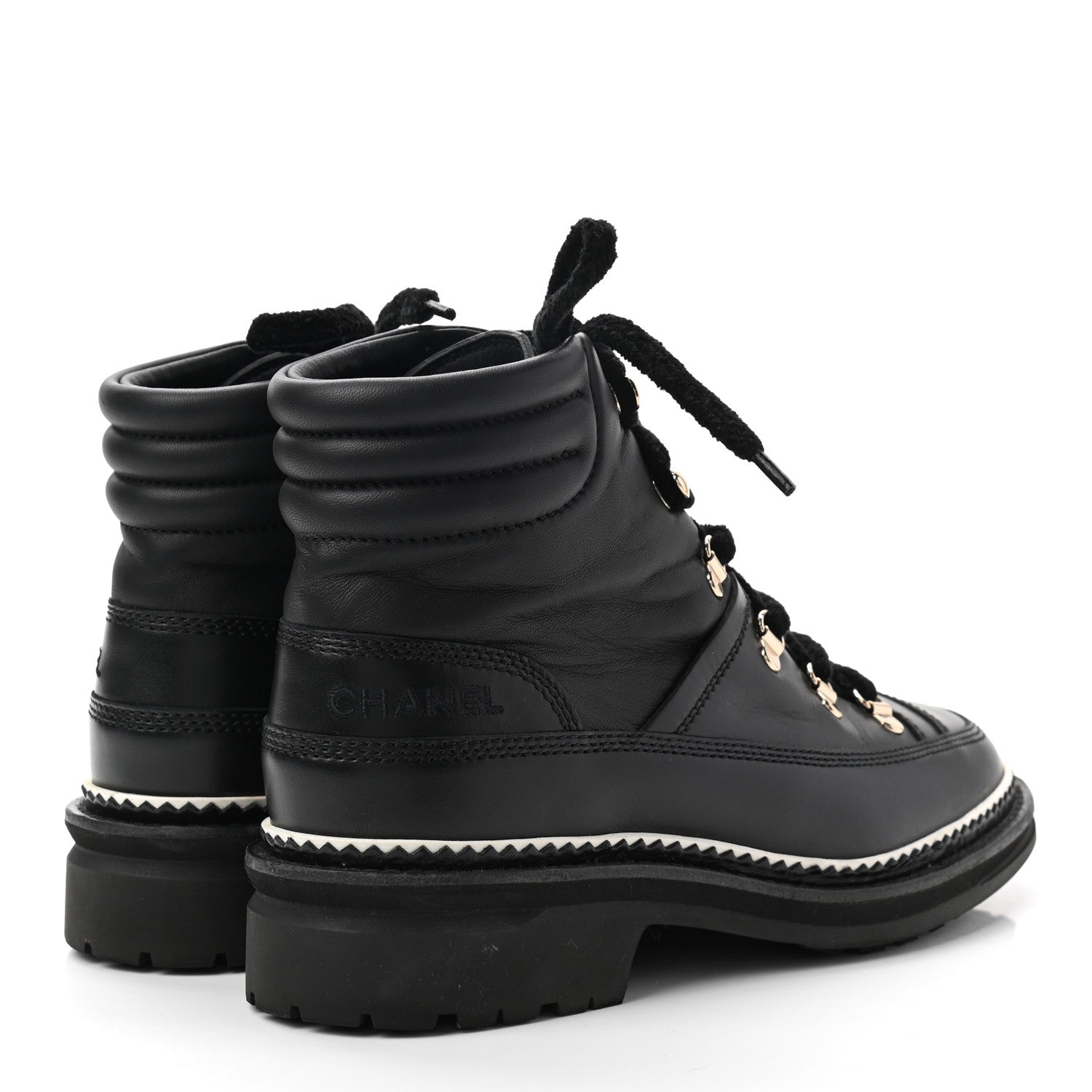 Chanel Calfskin Lambskin Lace Up Boots 38 Black 4 of 8