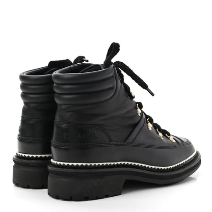Chanel Calfskin Lambskin Lace Up Boots 38 Black 4 of 8