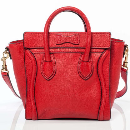 Celine Drummed Leather Nano Luggage Coquelicot Red 4 of 8