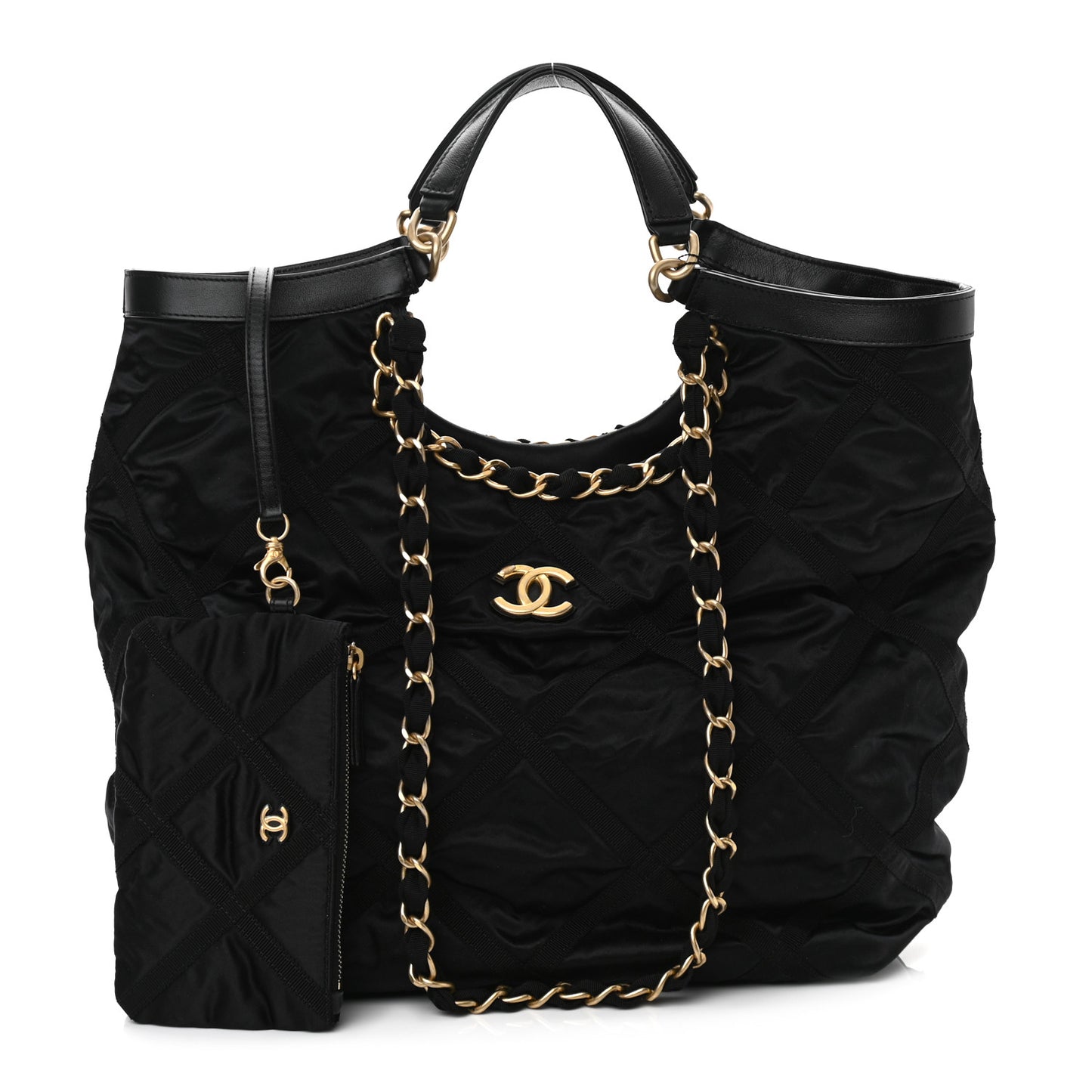 Nylon Grosgrain Quilted Lifestyle Shopping Tote Black