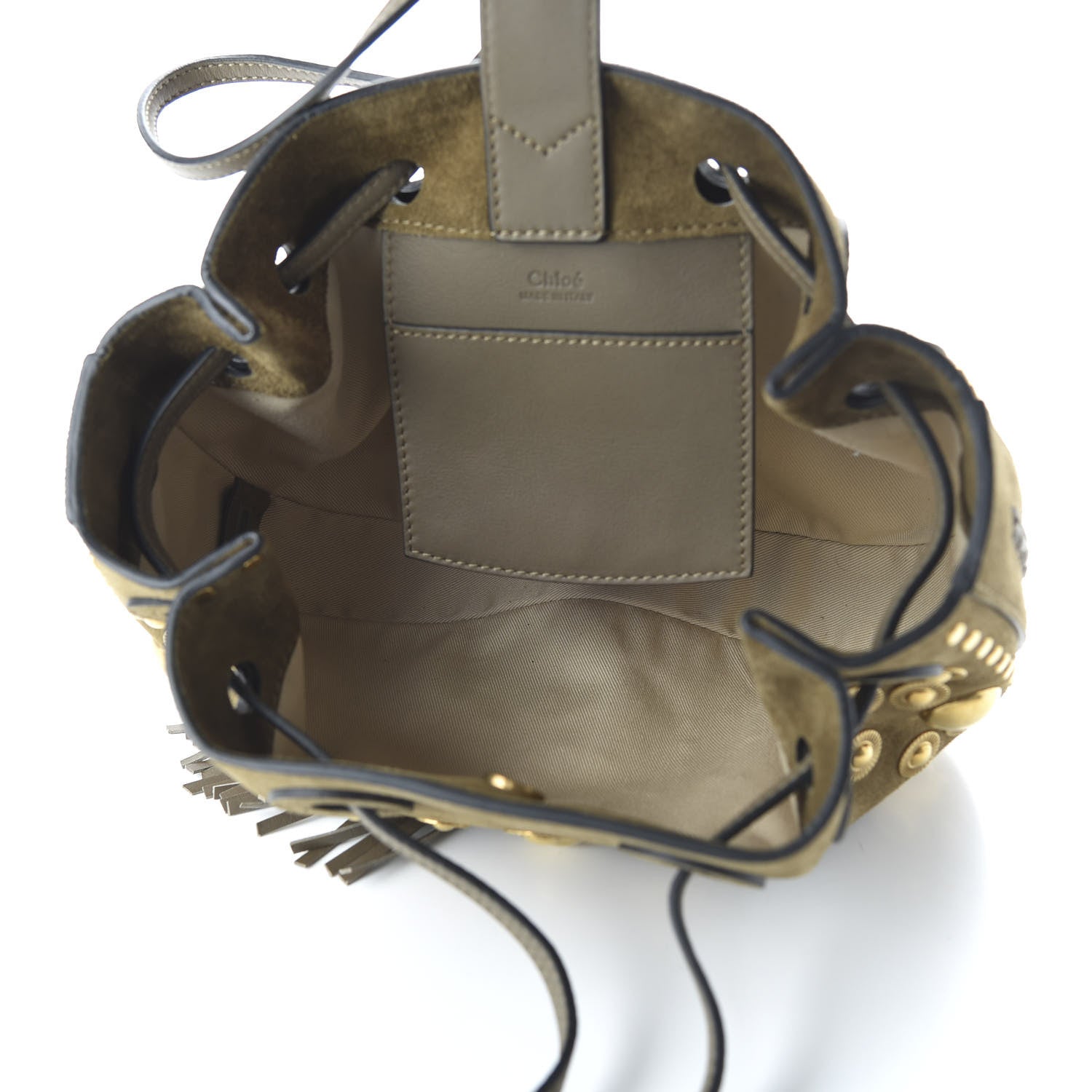 Chloe Suede Studded Small Inez Drawstring Bag Merino Grey 5 of 9
