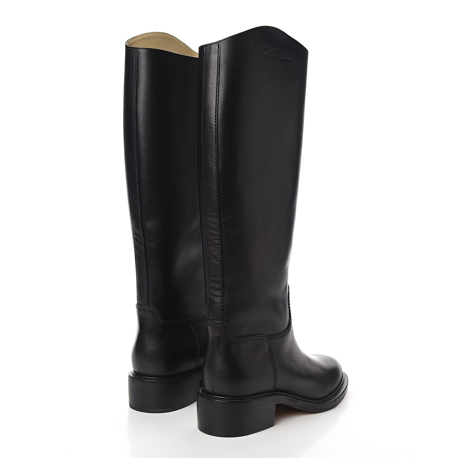 Chanel Calfskin Logo Riding Boots 39 Black 4 of 8