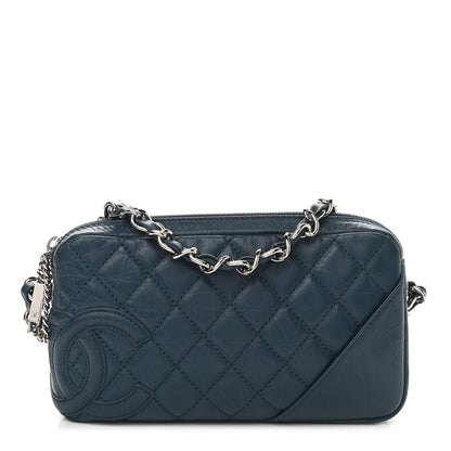Chanel Aged Calfskin Quilted Cotton Club Pochette Blue 1 of 9