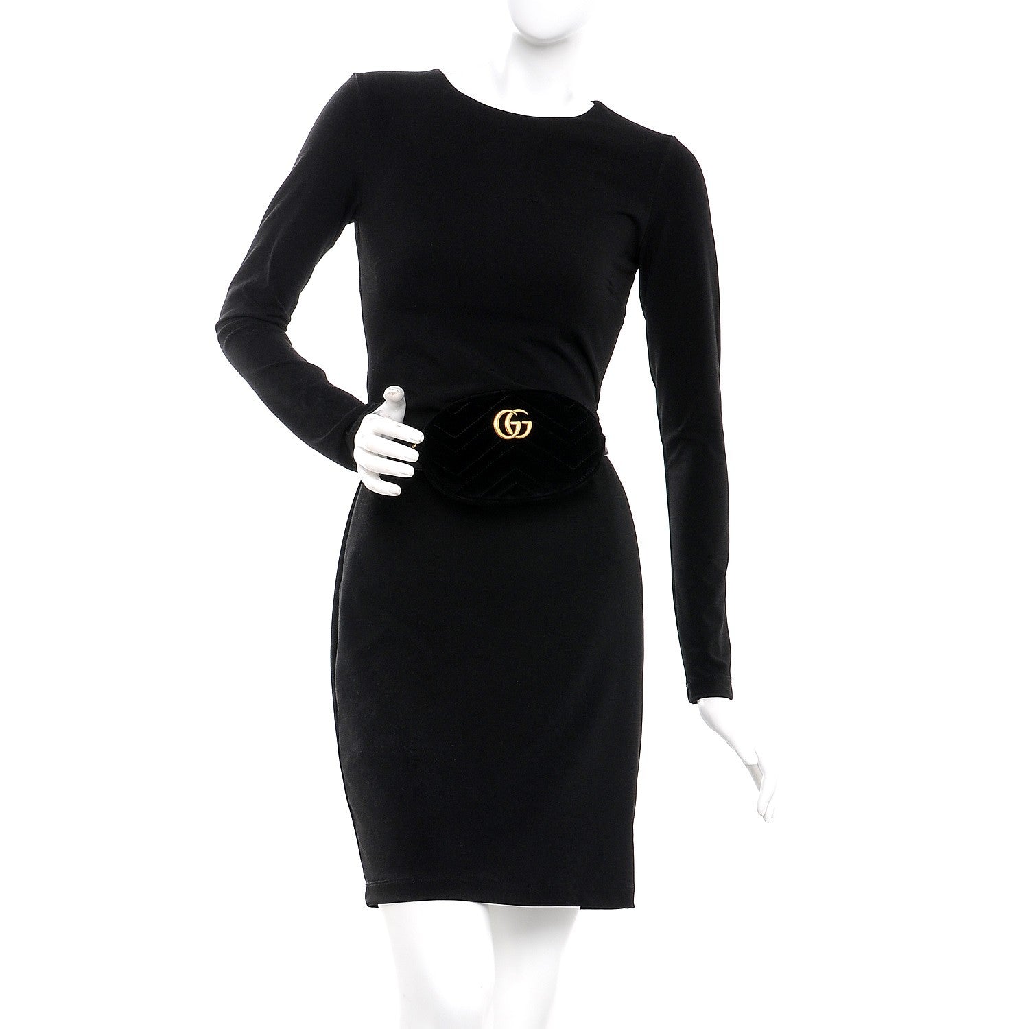Gucci Velvet Matelasse GG Marmont Belt Bag 85 34 Black 2 of 8