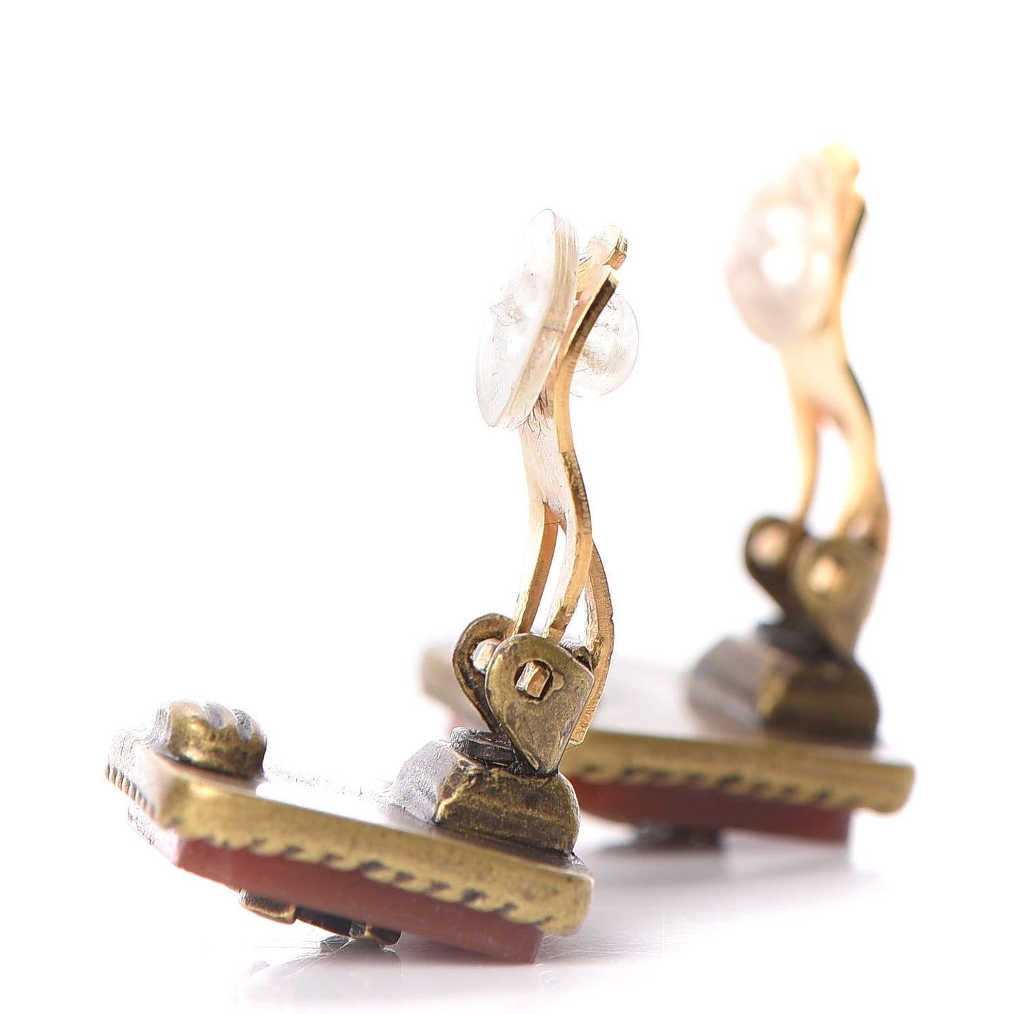 Glass CC Square Clip On Earrings Brown