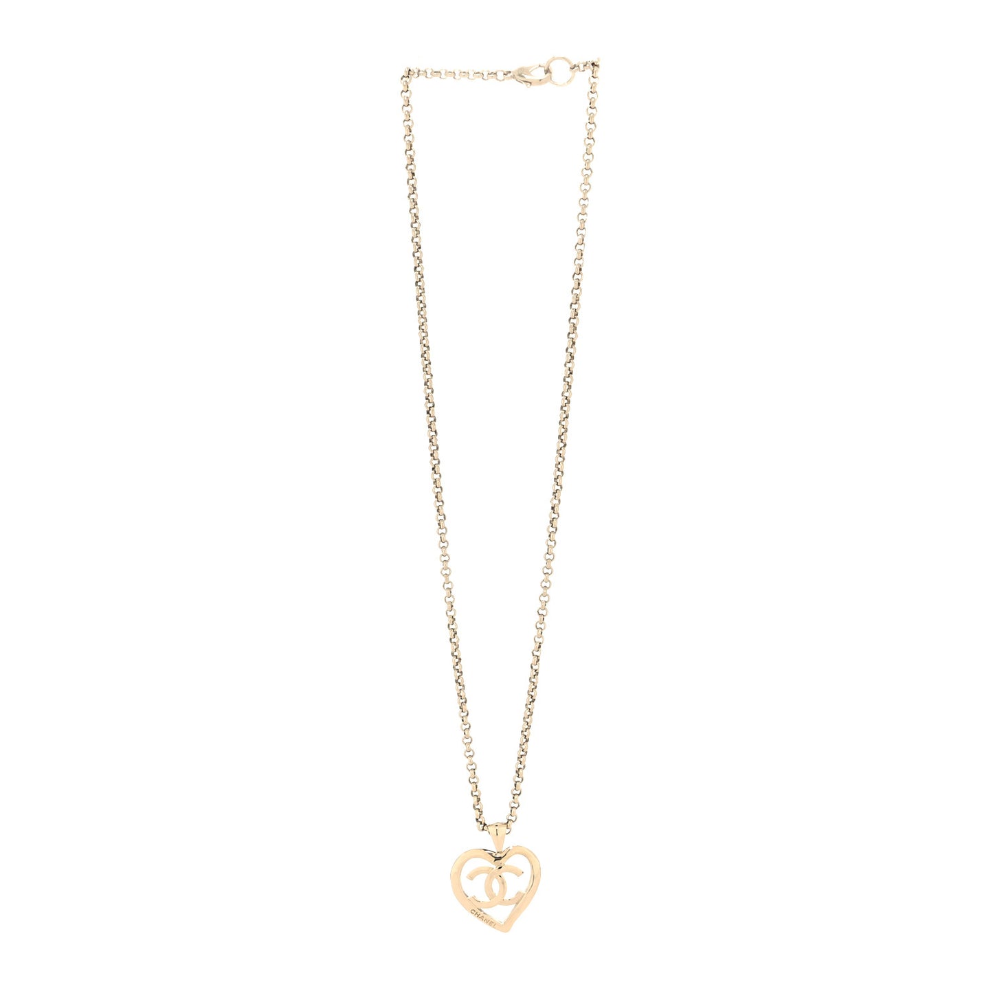 Metal CC Heart Coco Pendant Necklace Gold