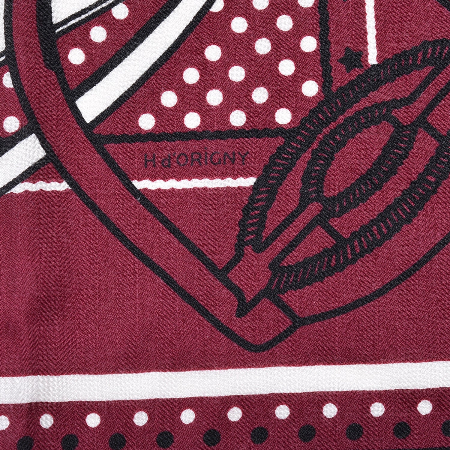 Hermes Silk Cashmere Grand Manege Bandana Shawl 140 Bordeaux White Black 5 of 6
