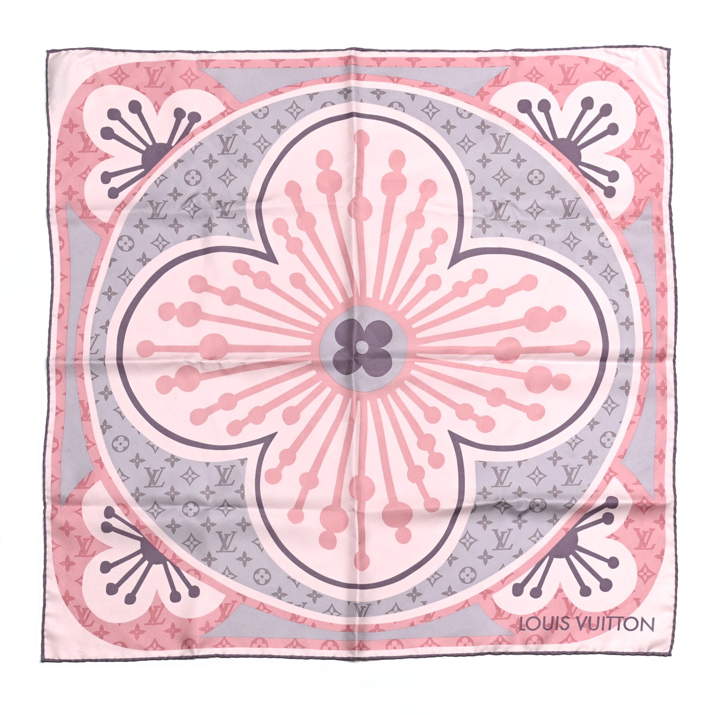 Silk Monogram Floral Scarf Pink