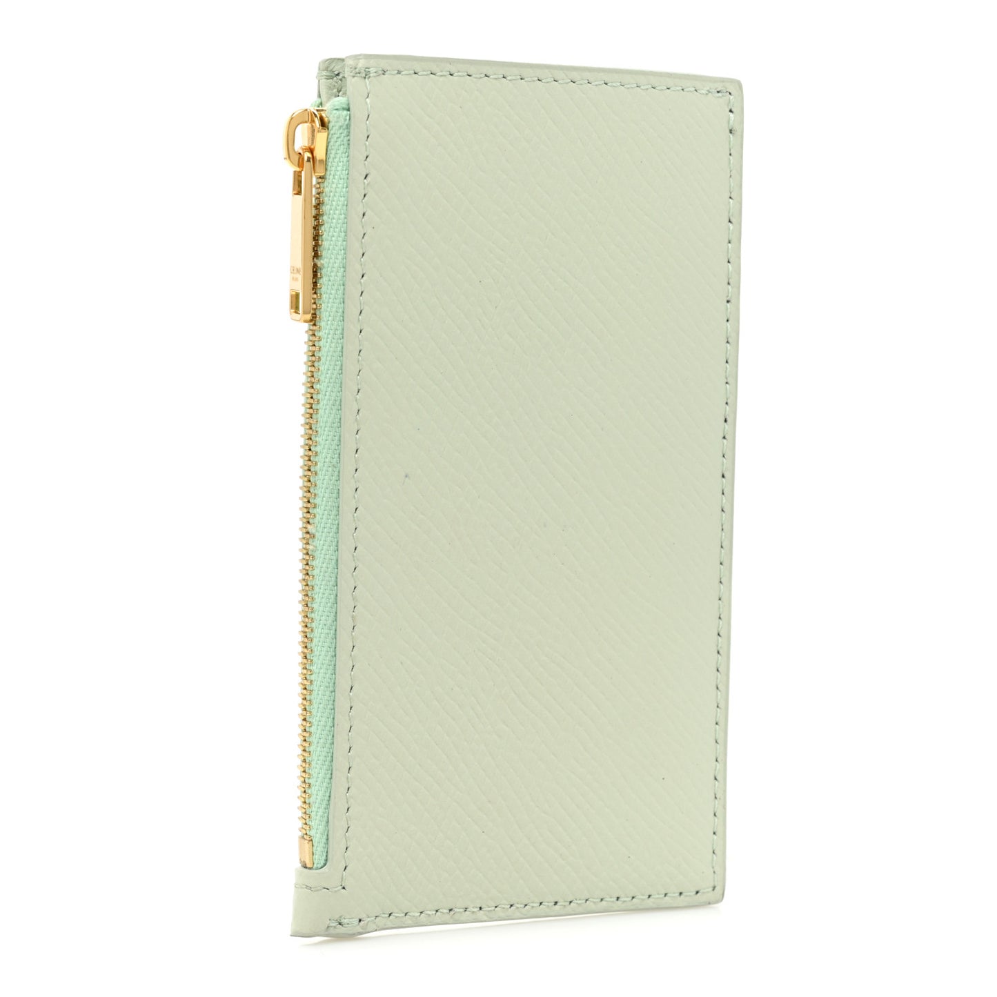 Grained Calfskin Zipped Card Holder Vert D'eau
