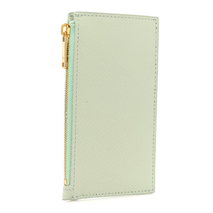 Celine Grained Calfskin Zipped Card Holder Vert D'eau 3 of 13