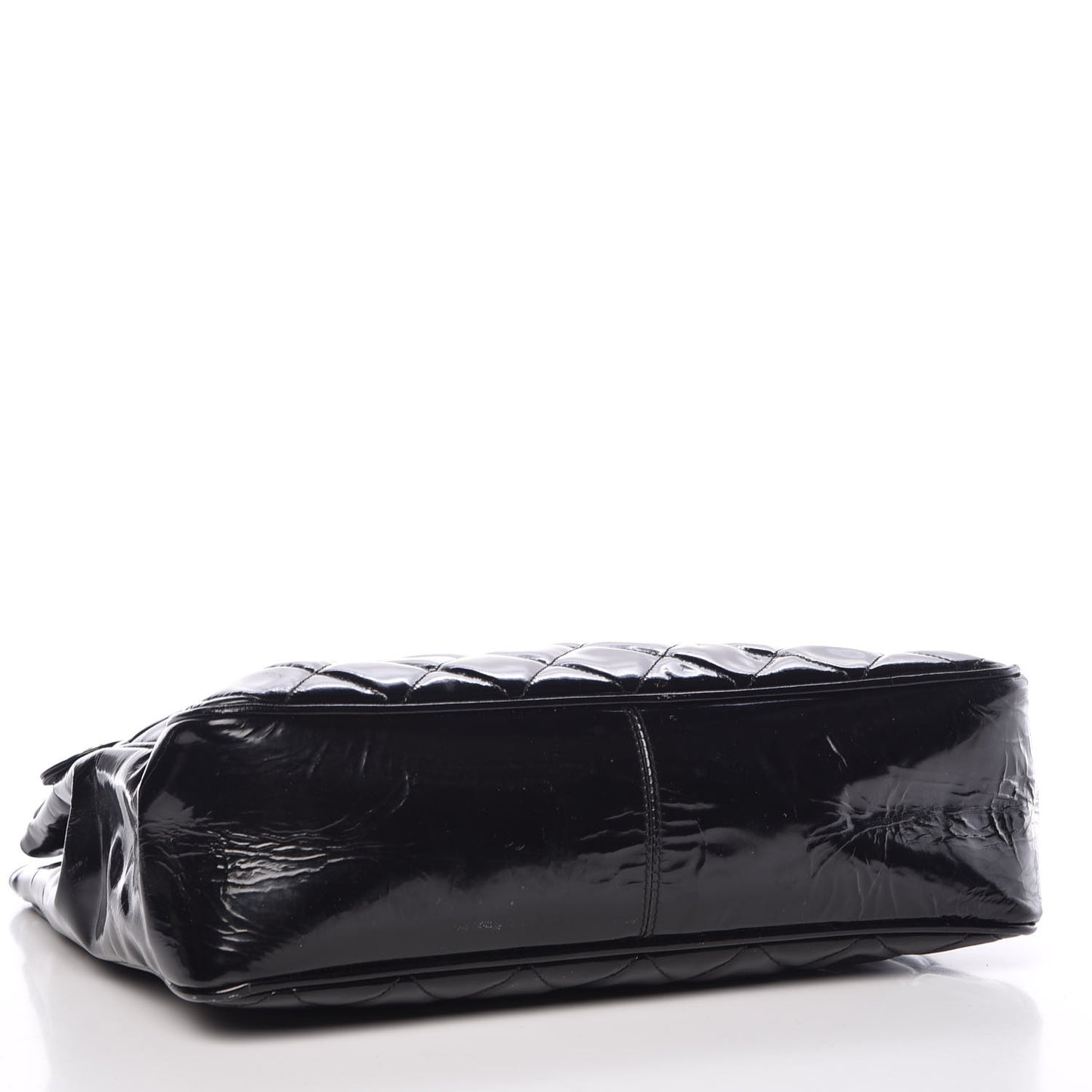 Patent Quilted Shopping Tote Black