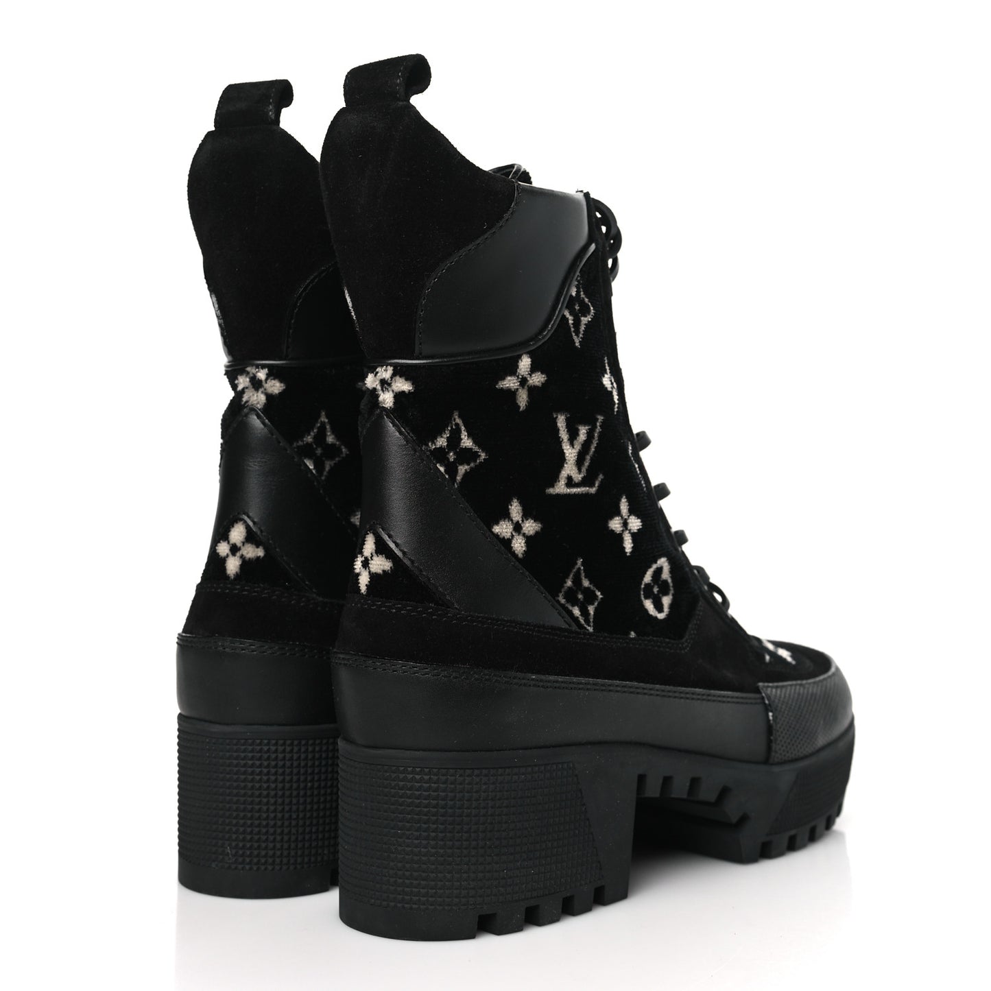 Velvet Calfskin Monogram Laureate Platform Desert Boots 41 Black White