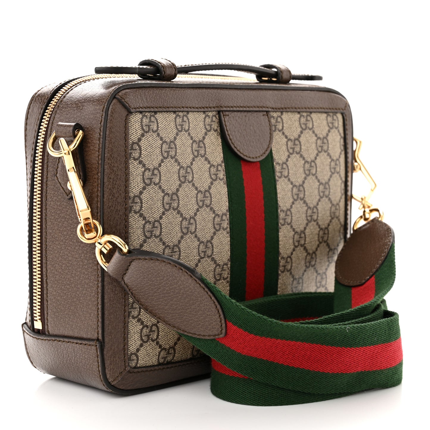GG Supreme Monogram Web Small Ophidia Top Handle Shoulder Bag Brown