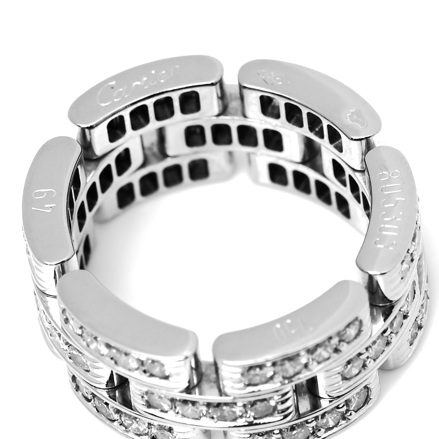 Cartier 18K White Gold Diamond Maillon Panthere 3 Rows Paved Ring 49 4.75 4 of 5