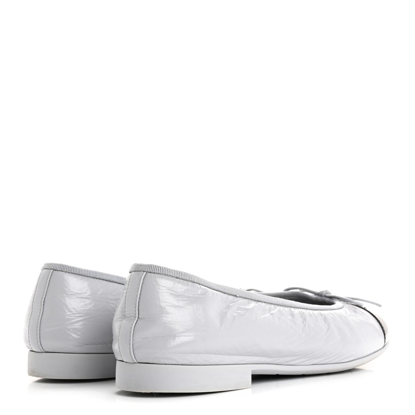 Shiny Crumpled Calfskin Patent CC Cap Toe Ballerina Flats 39 Grey Black