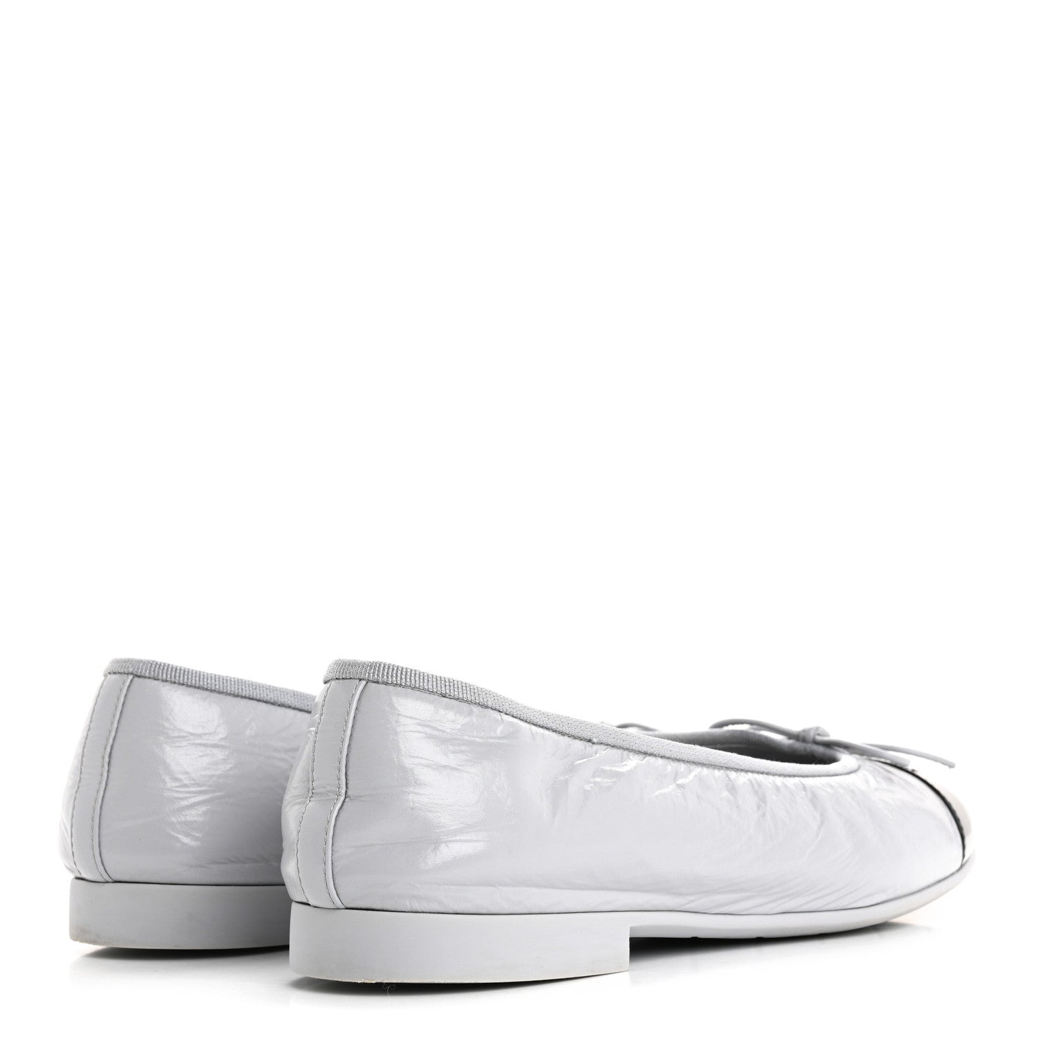 Chanel Shiny Crumpled Calfskin Patent CC Cap Toe Ballerina Flats 39 Grey Black 5 of 14