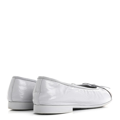 Chanel Shiny Crumpled Calfskin Patent CC Cap Toe Ballerina Flats 39 Grey Black 5 of 14