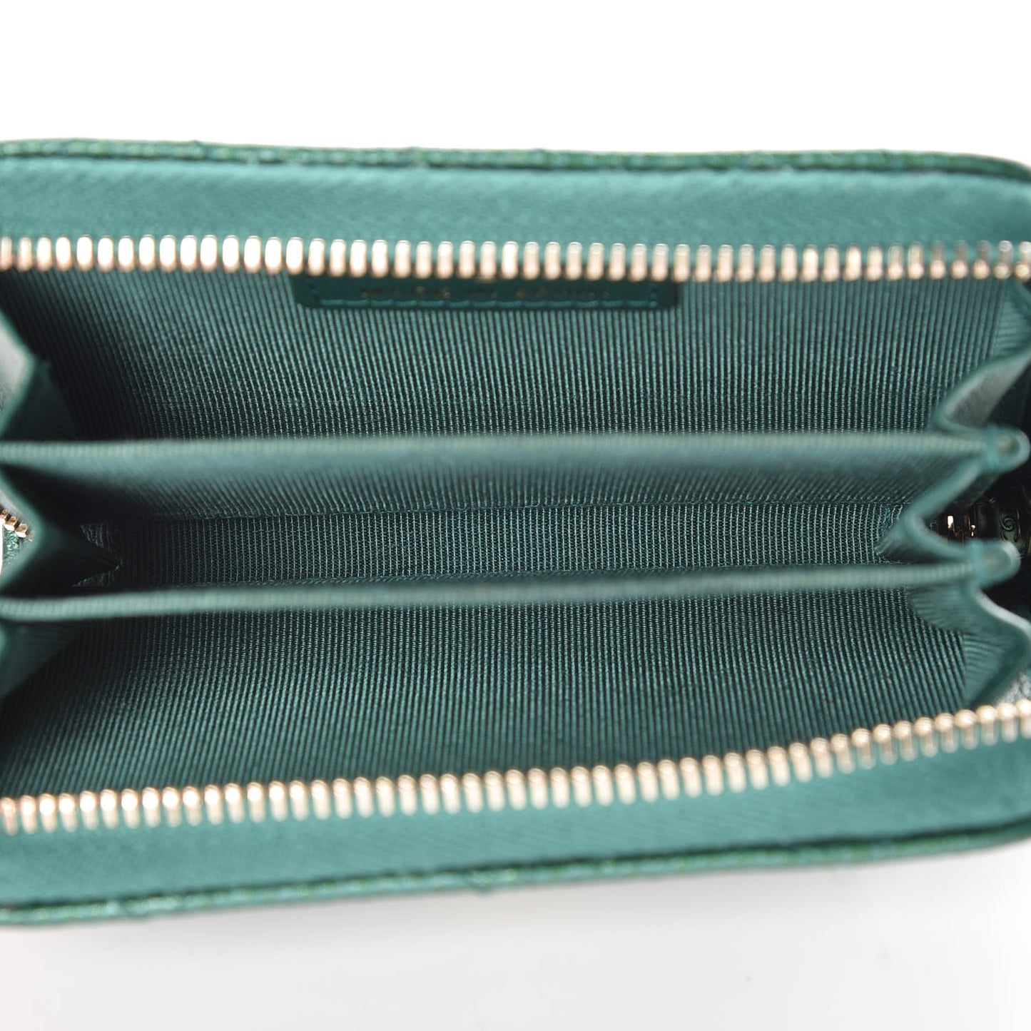 Metallic Caviar Quilted Zip Coin Purse Green