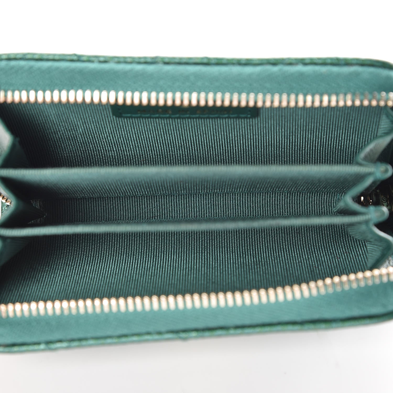 Chanel Metallic Caviar Quilted Zip Coin Purse Green 5 of 9