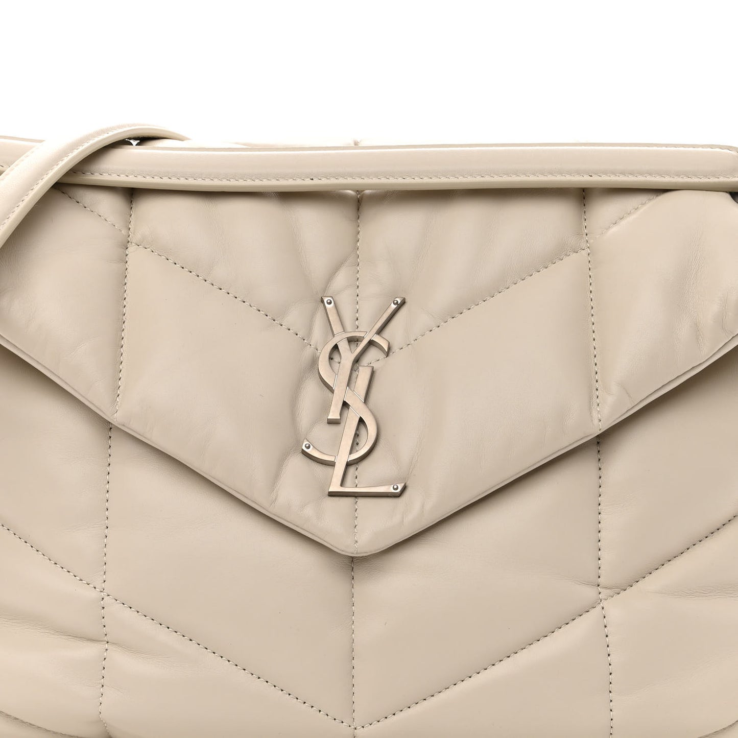 Lambskin Quilted Medium Loulou Puffer Monogram Chain Satchel Crema Soft