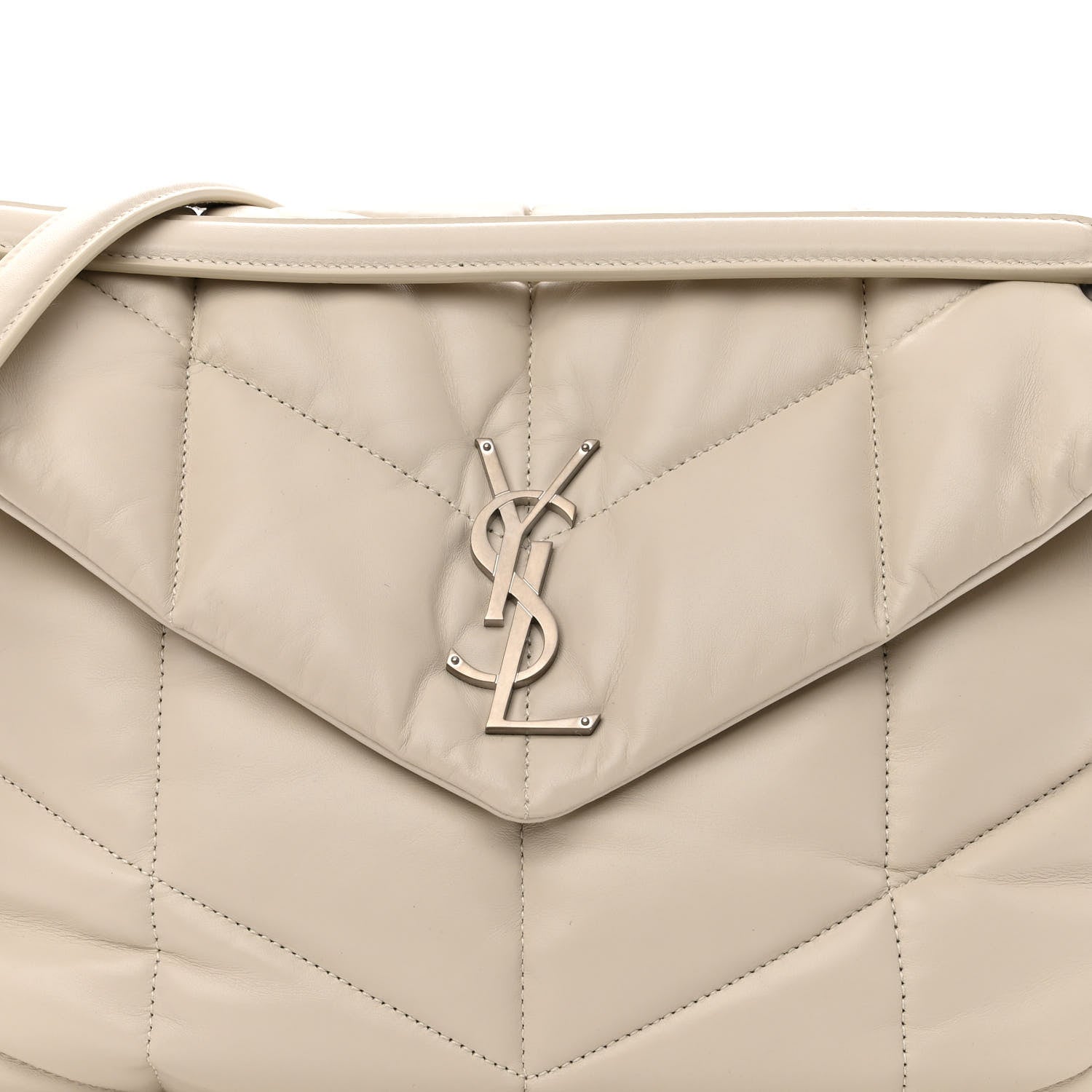Saint Laurent Lambskin Quilted Medium Loulou Puffer Monogram Chain Satchel Crema Soft 6 of 9