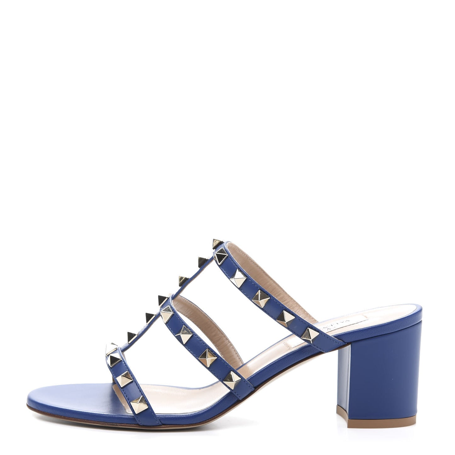 Calfskin Rockstud 60mm Caged Slide Sandals 37 Blu Delft