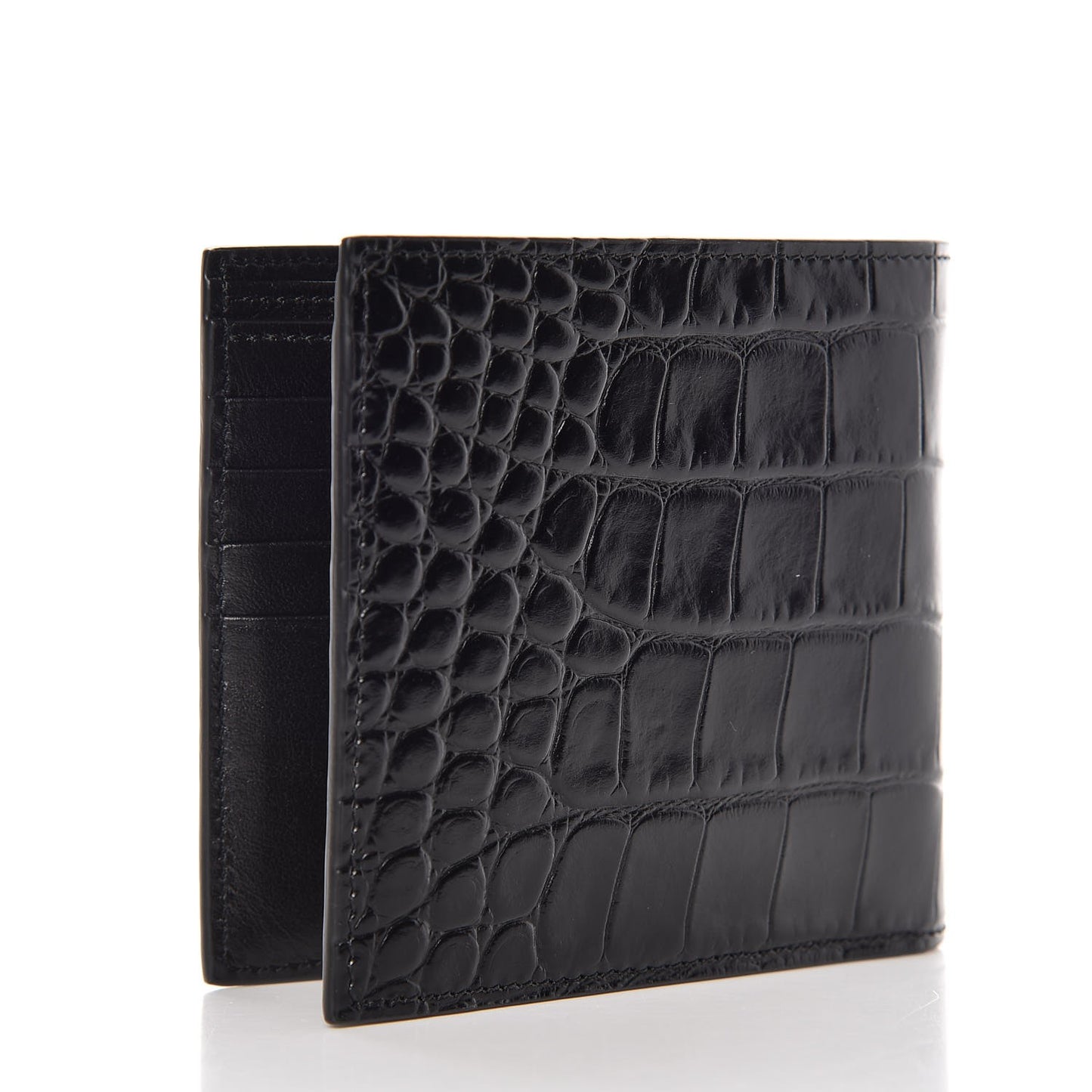 Crocodile Embossed Calfskin Bi-Fold Wallet Black