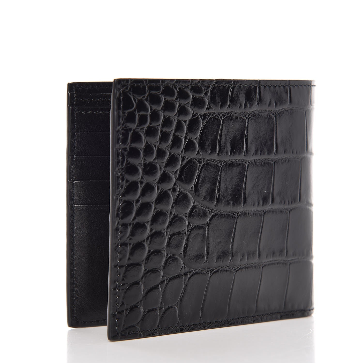 Celine Crocodile Embossed Calfskin Bi-Fold Wallet Black 3 of 9