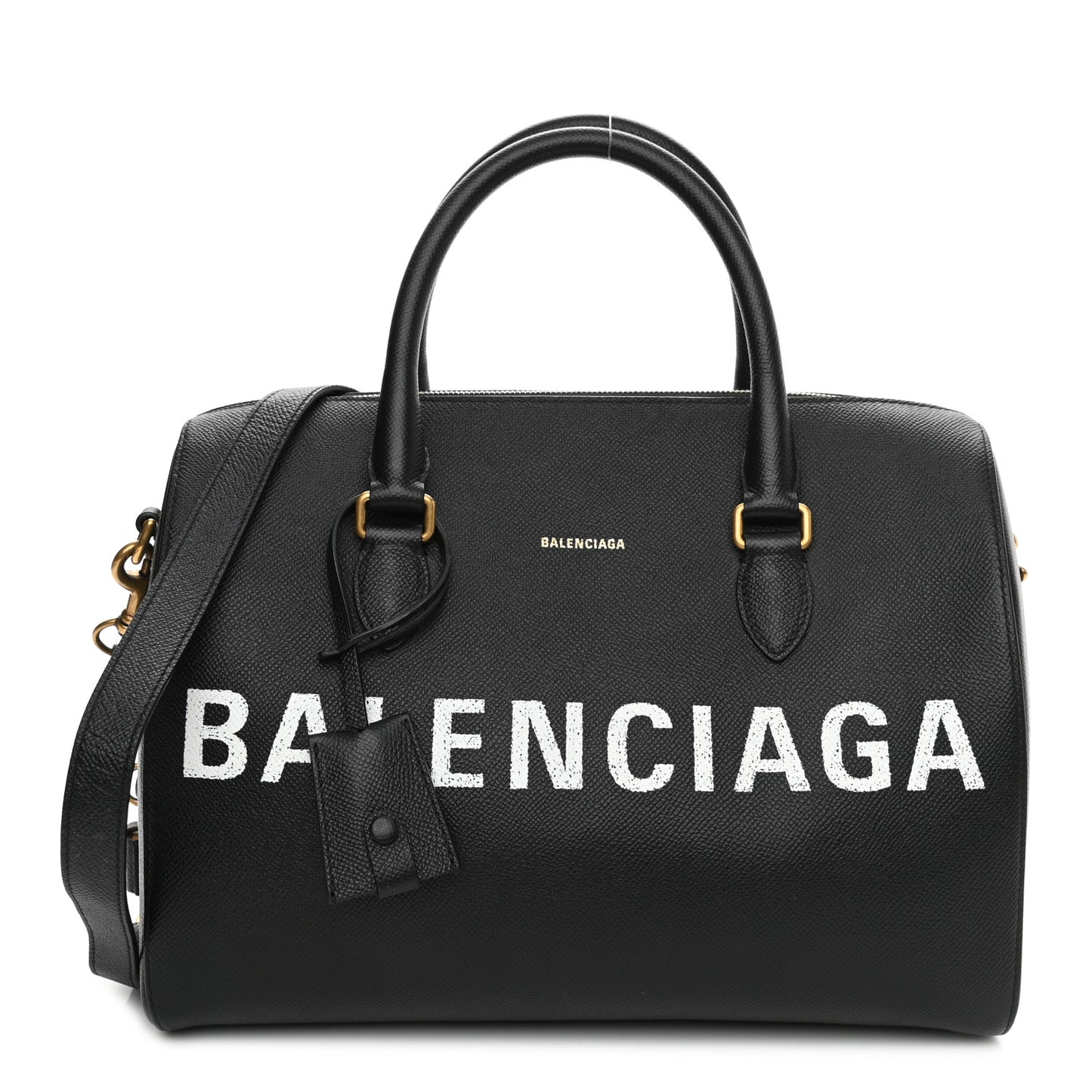 Grained Calfskin Medium Ville Bowling Bag Black