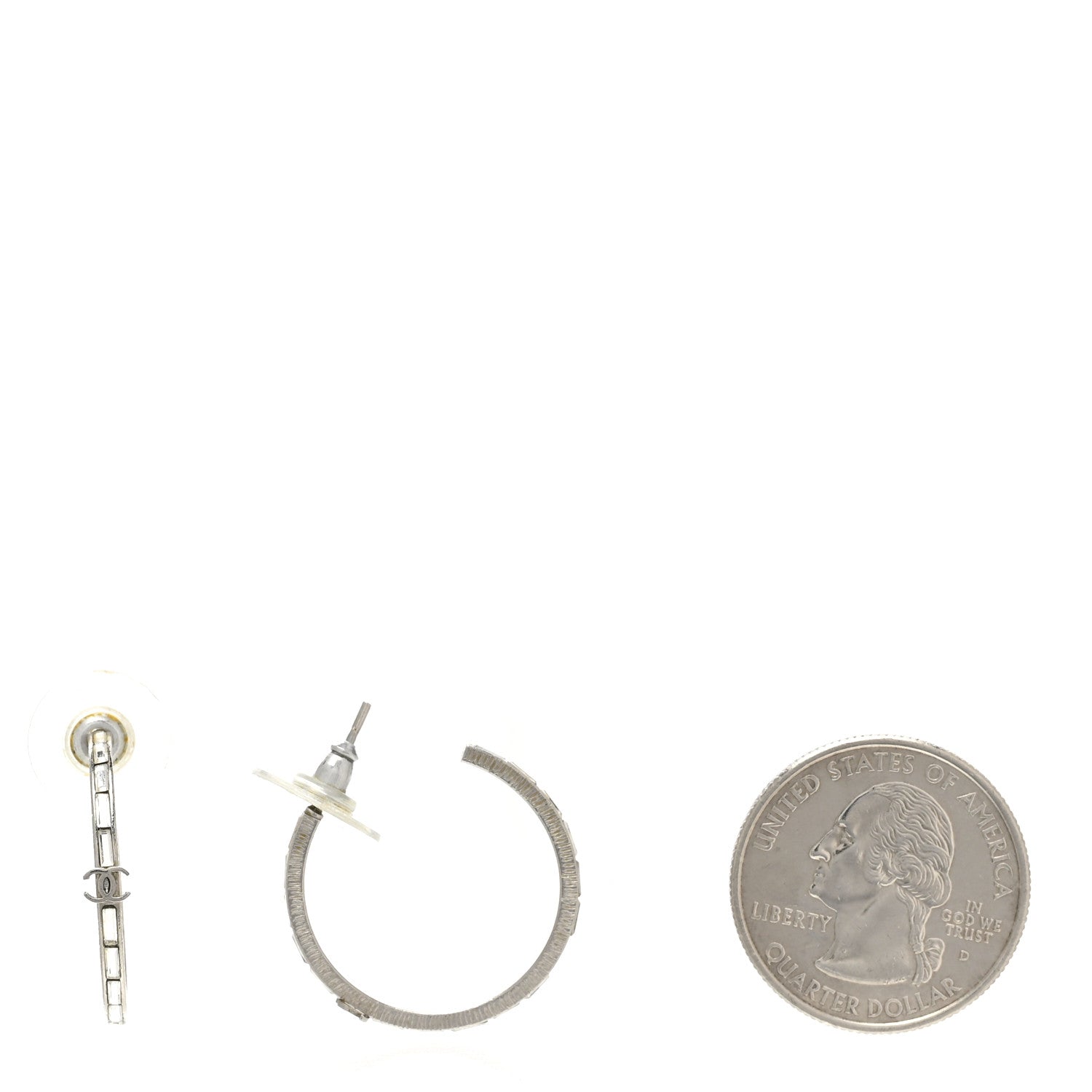 Chanel Baguette Crystal CC Hoop Earrings Silver 2 of 5