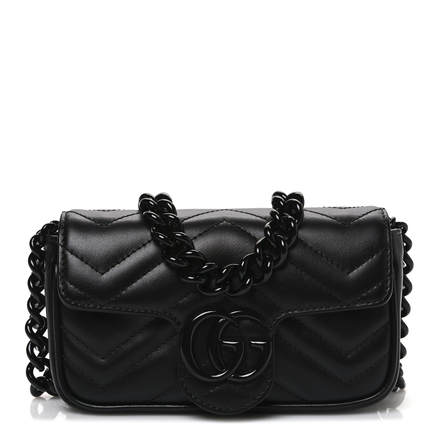 Gucci Calfskin Matelasse Monochrome GG Marmont Chain Belt Bag Black 1 of 10