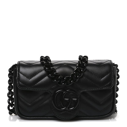Gucci Calfskin Matelasse Monochrome GG Marmont Chain Belt Bag Black 1 of 10