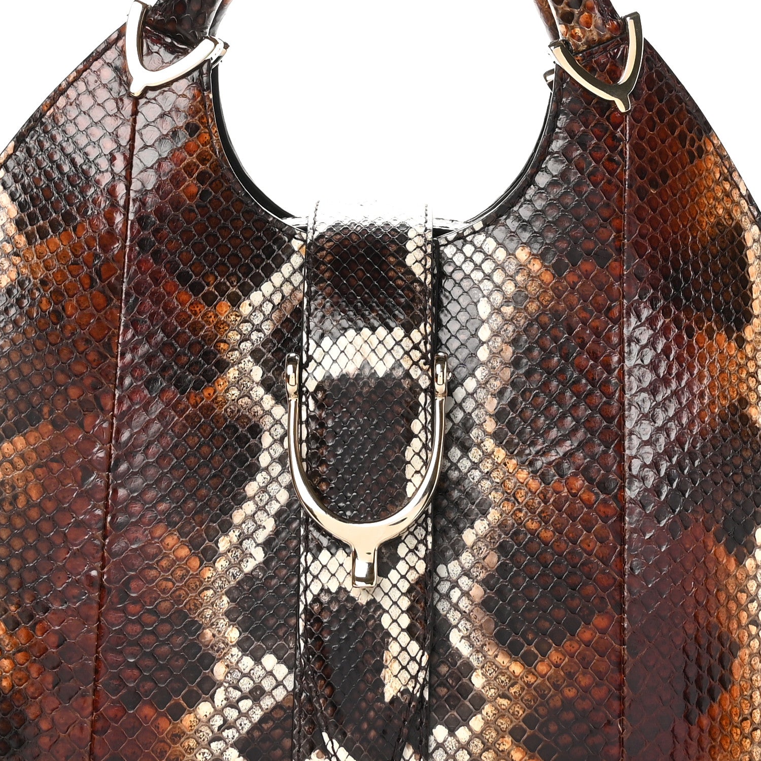Gucci Snakeskin Stirrup Medium Top Handle Bag Brown 7 of 9