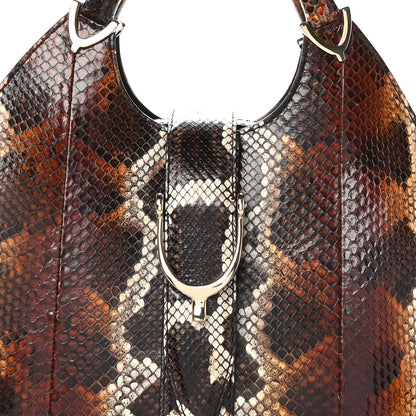 Gucci Snakeskin Stirrup Medium Top Handle Bag Brown 7 of 9