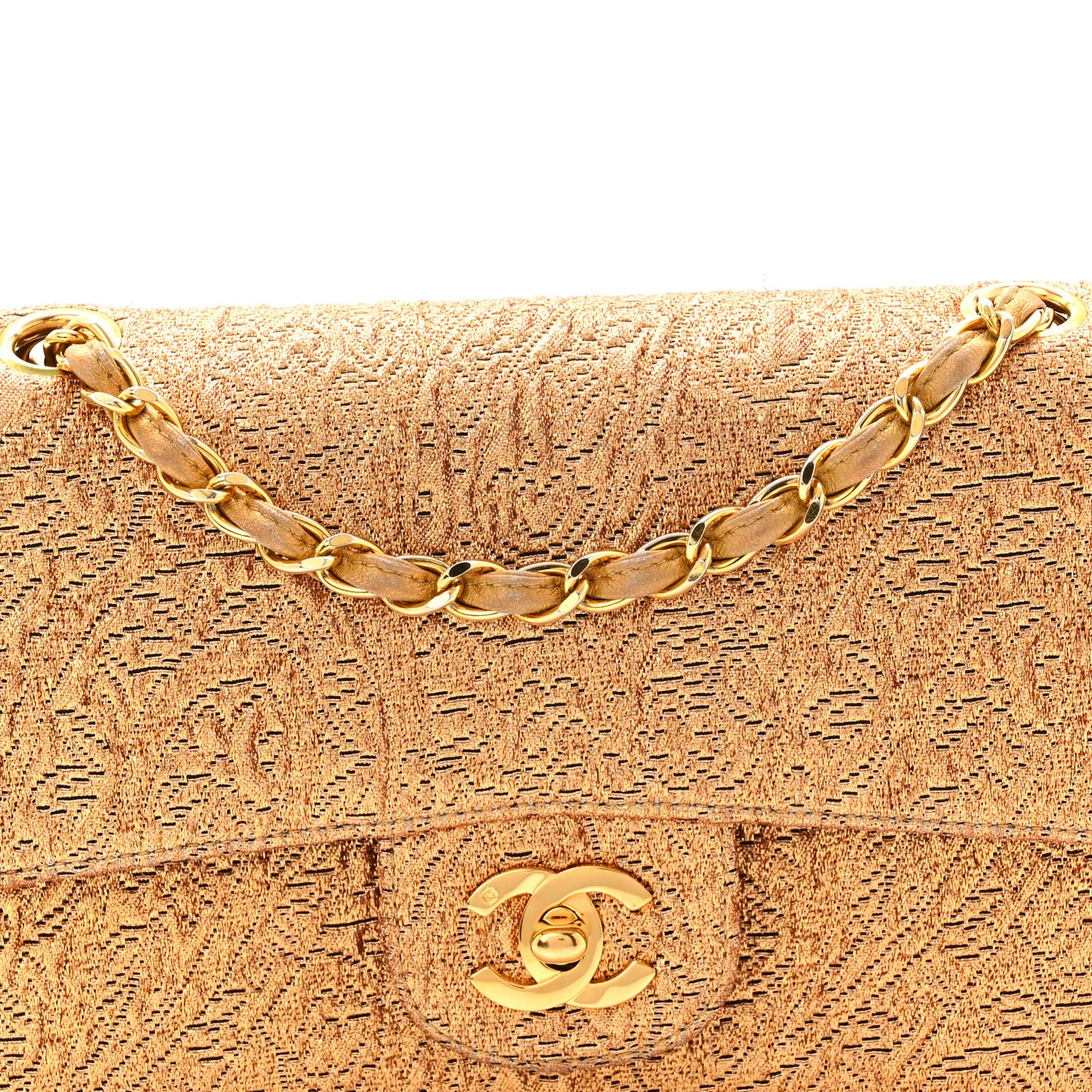Metallic Brocade Quilted Small Double Flap Gold